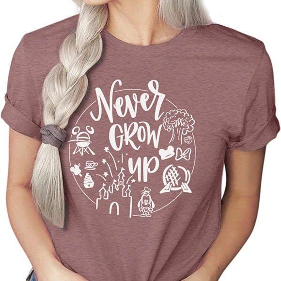 Tops - NEW "Never Grow Up" SS T-Shirt Heather Mauve Various Sizes
